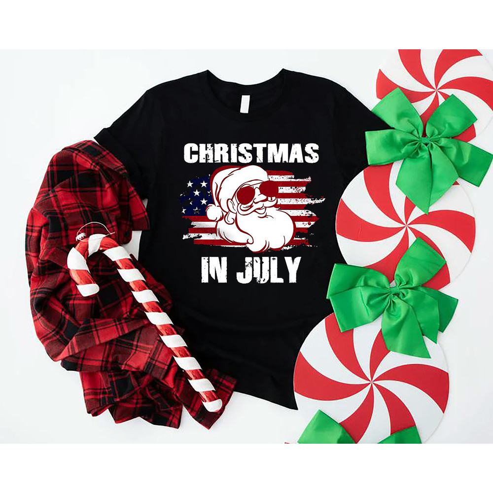 Christmas in July Shirt, US Flag Christmas in July Tshirts, Summer Holiday Santa Claus Shirt, USA Family Summer Vacation Tee, Patriotic Gift - 7.jpg