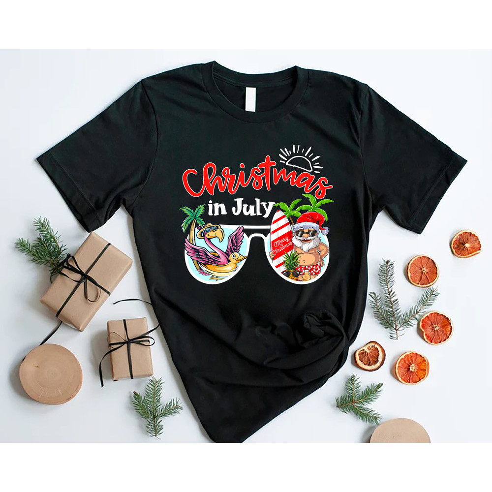 Christmas In July Shirt,Santa Beach Shirt,Summer Santa T-shirt,Christmas Flamingo Shirt,Christmas At The Beach,Xmas in July,Tropical Xmas - 3.jpg