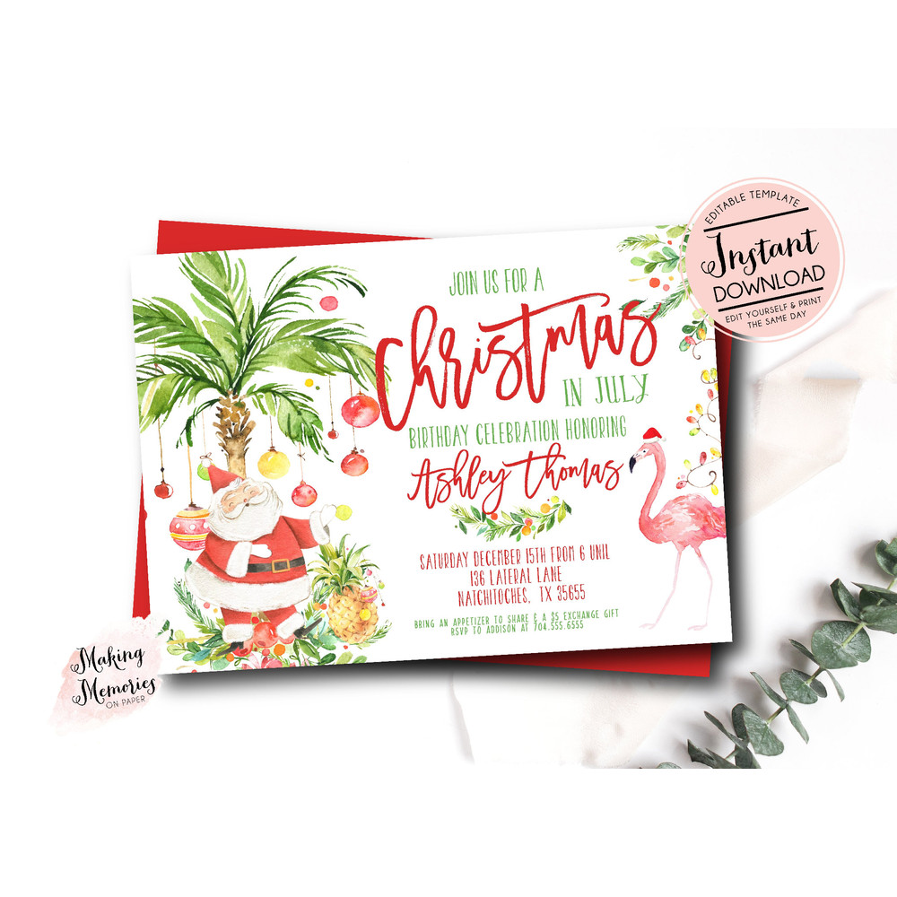 Christmas in July, Tropical Christmas Invitation, Pineapple Christmas Invite, Tropical Christmas fun, Christmas in July Bridal Shower - 1.jpg