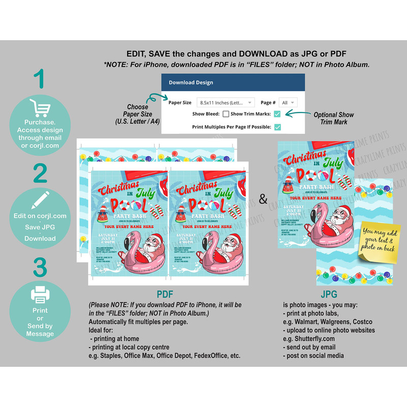 Editable Christmas in July Invitation Santa Summer Pool Party Invite Template Fun Birthday All Text Editable You Edit Online w Corjl S045 - 3.jpg