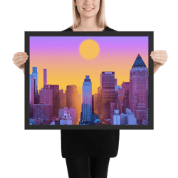 New York Morning Framed Poster - Serene Pastel Cityscape Wall Art
