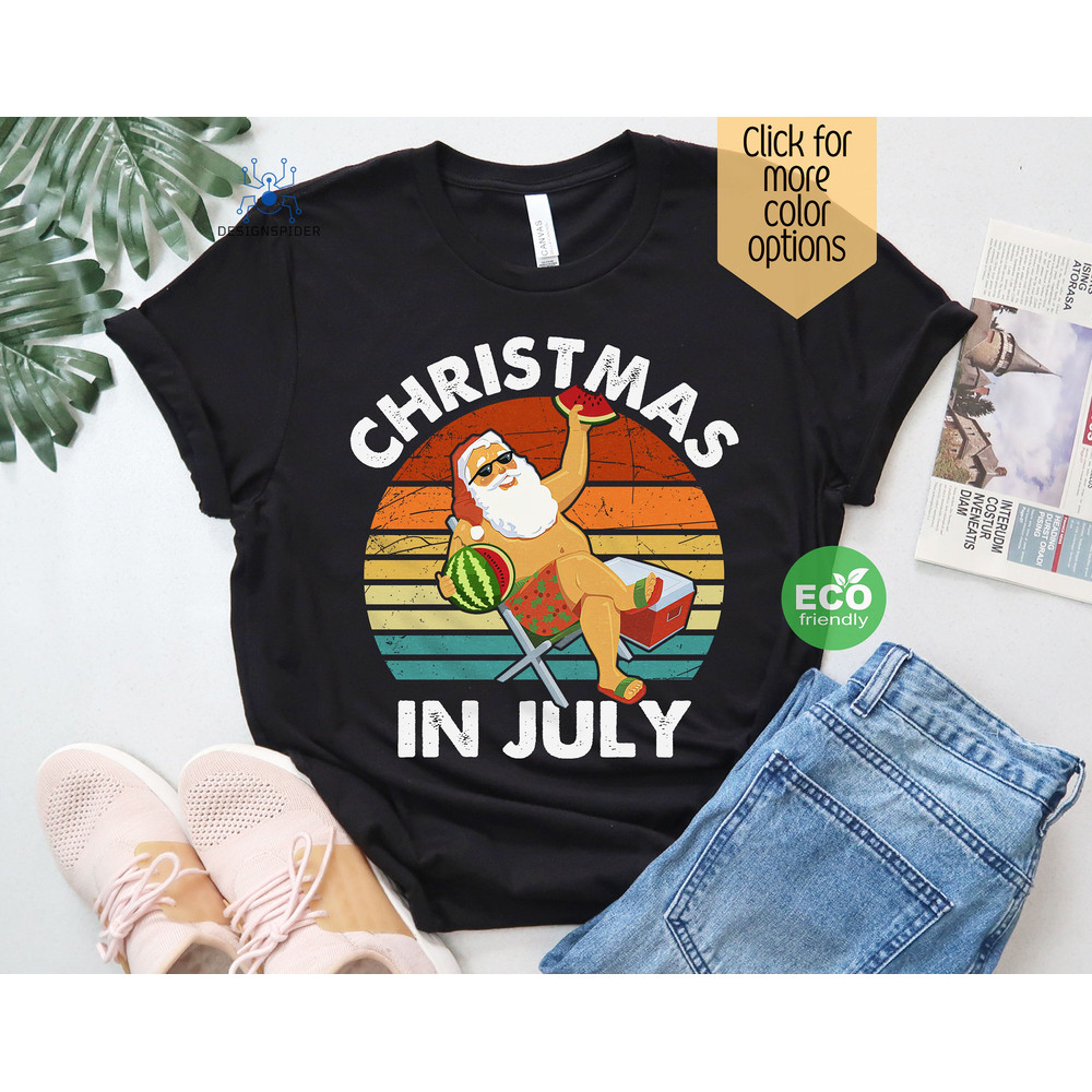 Funny Santa Christmas in July Shirt, Retro Summer Beach Vacation Shirts, Summer Santa T-shirt, Beach Christmas Holiday Gift - 1.jpg