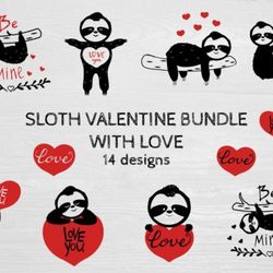 sloth valentine bundle svg with love