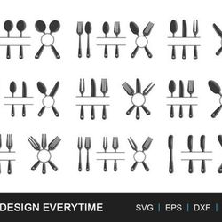 cutlery monogram bundle svg, silhouette