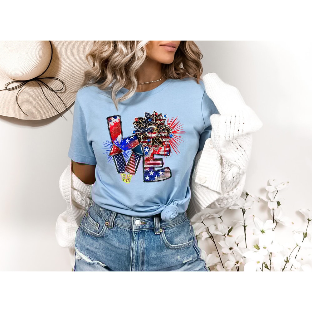 America Shirt, Love America Shirt, 4th Of July Shirt, Fourth of July, Sunflower America Shirt, Memorial Day Shirt, Independence Day Shirt - 1.jpg