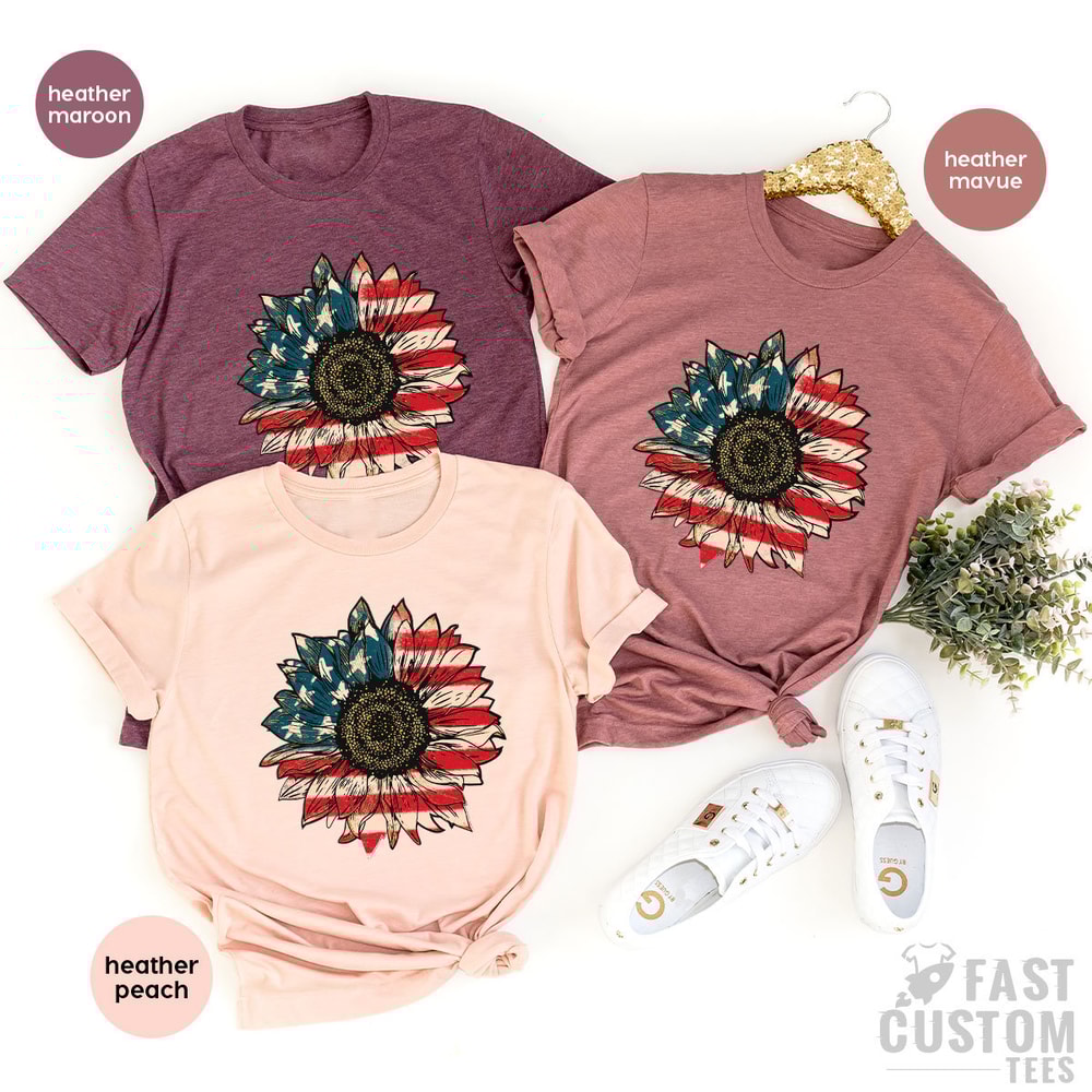 America Sunflower Shirt, USA Flag Flower T Shirt, Gift For American, 4th Of July Flag Graphic T-Shirt, Freedom TShirt, Independence Shirt - 2.jpg