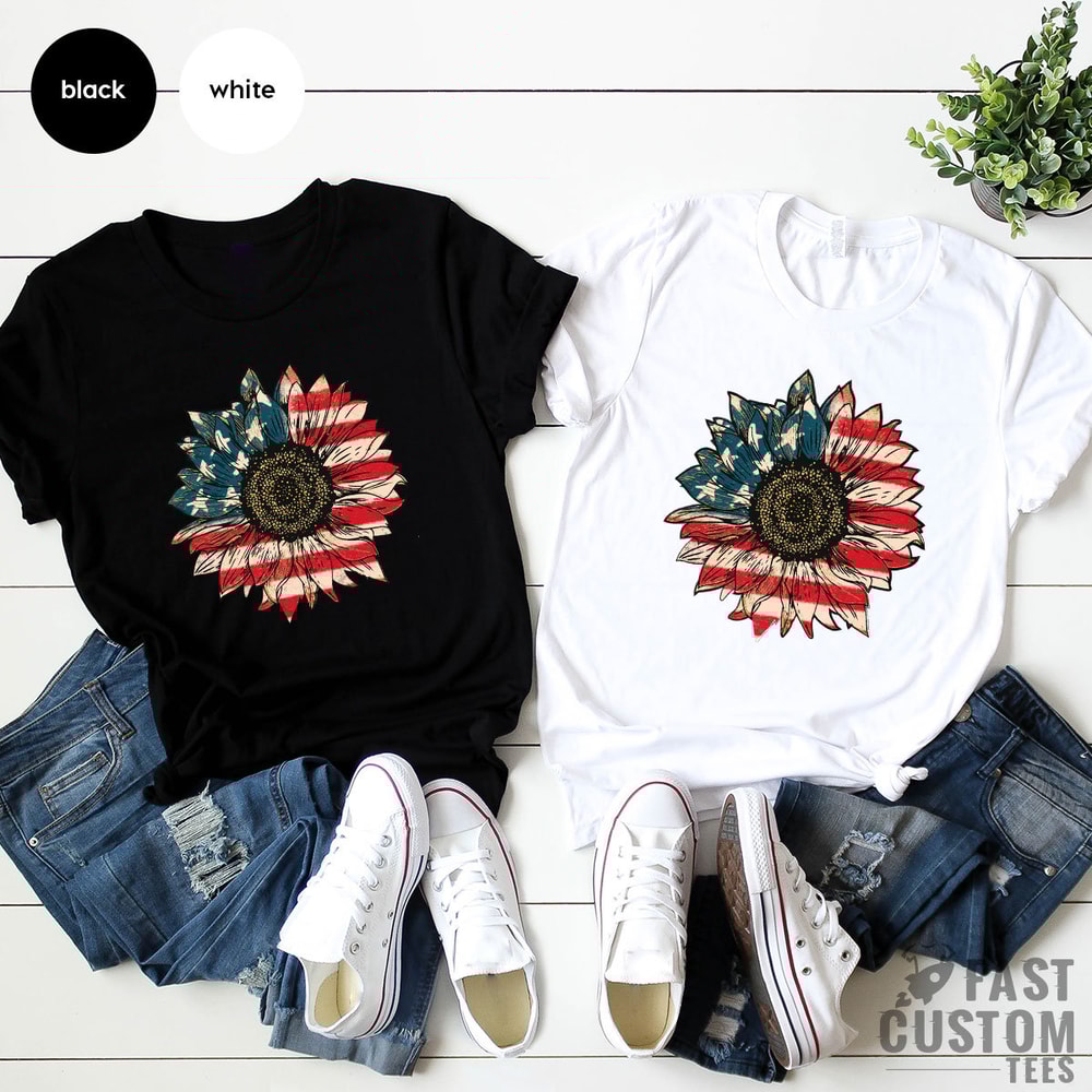 America Sunflower Shirt, USA Flag Flower T Shirt, Gift For American, 4th Of July Flag Graphic T-Shirt, Freedom TShirt, Independence Shirt - 3.jpg