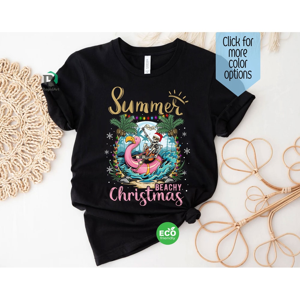 Beach Christmas in July Shirt, Funny Hawaiian Xmas Shirts, Skeleton Tee, Tropical Christmas in July Shirt, Summer Holiday - 1.jpg