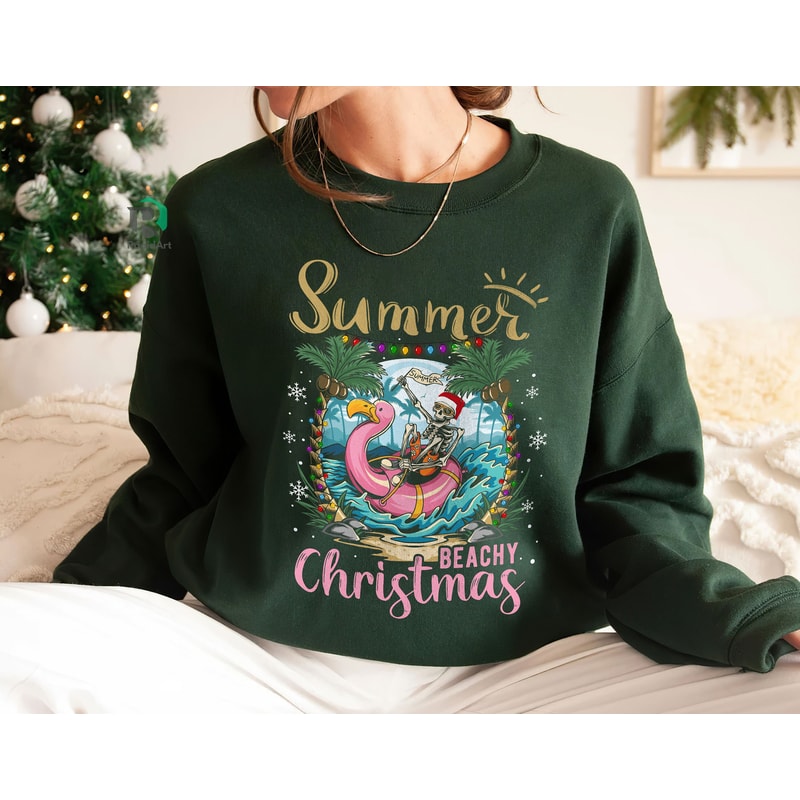 Beach Christmas in July Shirt, Funny Hawaiian Xmas Shirts, Skeleton Tee, Tropical Christmas in July Shirt, Summer Holiday - 2.jpg