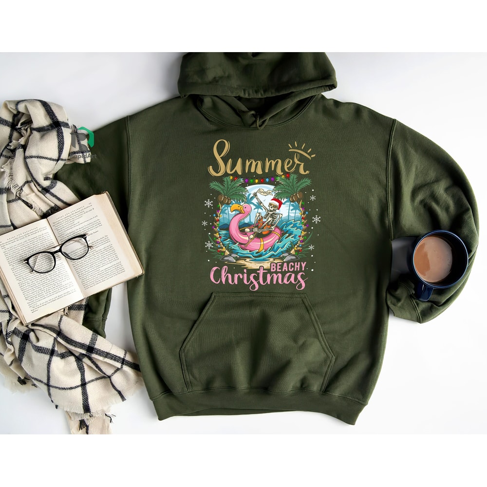 Beach Christmas in July Shirt, Funny Hawaiian Xmas Shirts, Skeleton Tee, Tropical Christmas in July Shirt, Summer Holiday - 5.jpg
