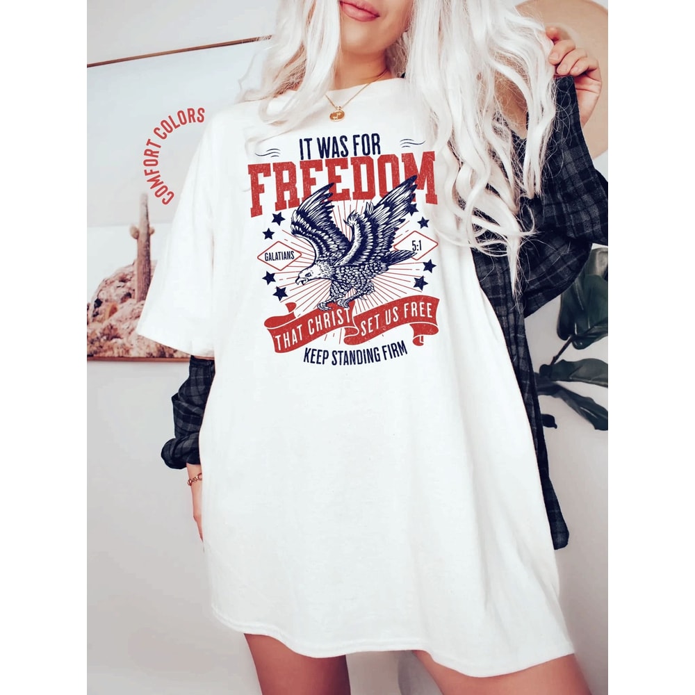 Christian 4th of July Shirt, Christian T-Shirts, Freedom Tee 4th July Shirt Men, July 4th Shirt Women, Bible Verse Shirt, Eagle Shirt Women - 1.jpg