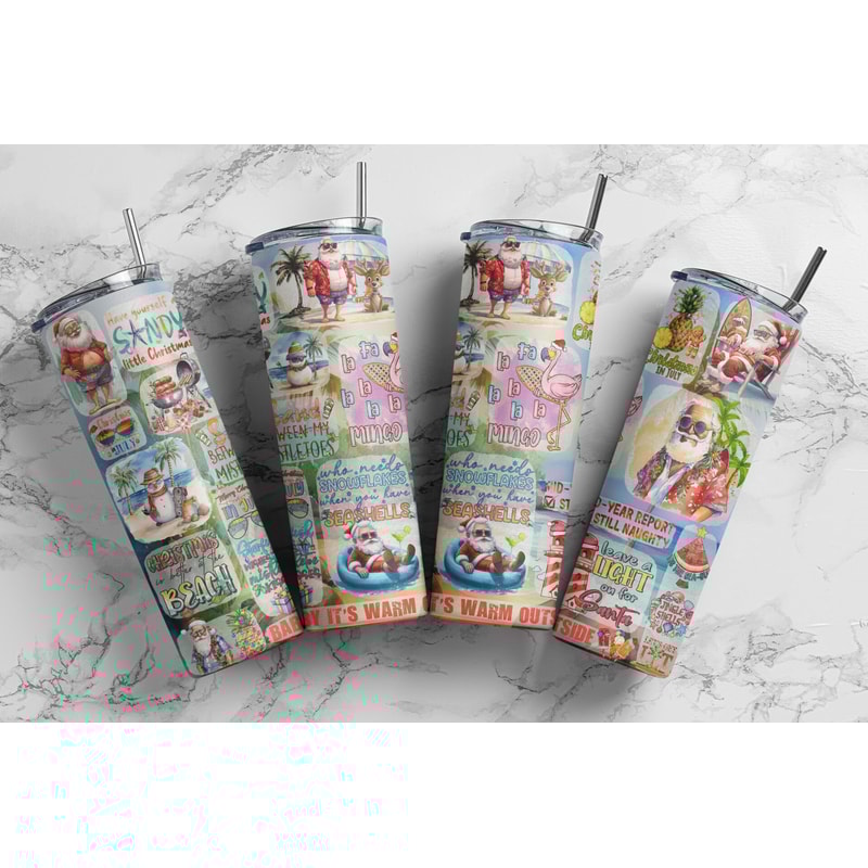 Christmas In July 20oz Skinny Tumbler Sublimation Design, Seamless Pattern, Digital Download, Christmas In July PNG, Summer Sublimation Wrap - 1.jpg