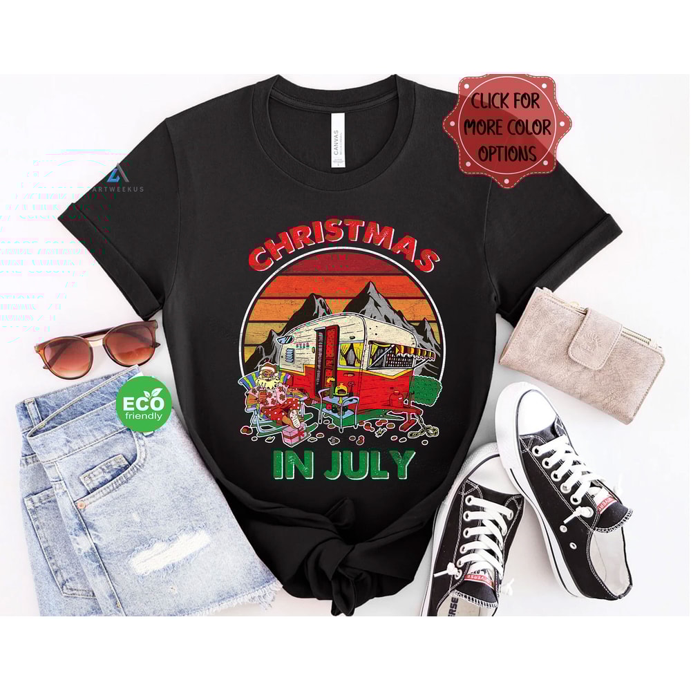 Christmas in July Santa Camping Trip Tshirt, Summer Vacation July Christmas Shirt, Gift for Camper, Summer Christmas Matching Tee - 1.jpg