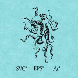 octopus svg, underwater animal, kraken octopus tentacles, kraken octopus, mollusk, millipede digital svg, eps, ai