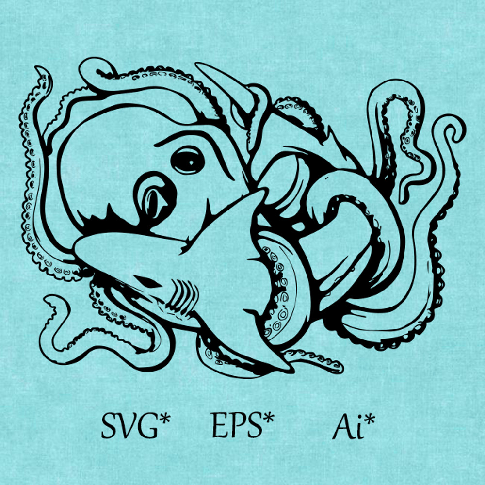 Octopus SVG Underwater Animal Kraken Octopus Tentacles Kraken Octopus Mollusk Millipede Shark Octopus And Shark Digital SVG EPS AI