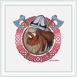 Cross stitch pattern head Viking silhouette shield axe celtic knot ornament ethnic counted crossstitch patterns PDF