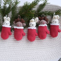 Crochet Mittens Christmas garland pattern Christmas ornaments deer bunny