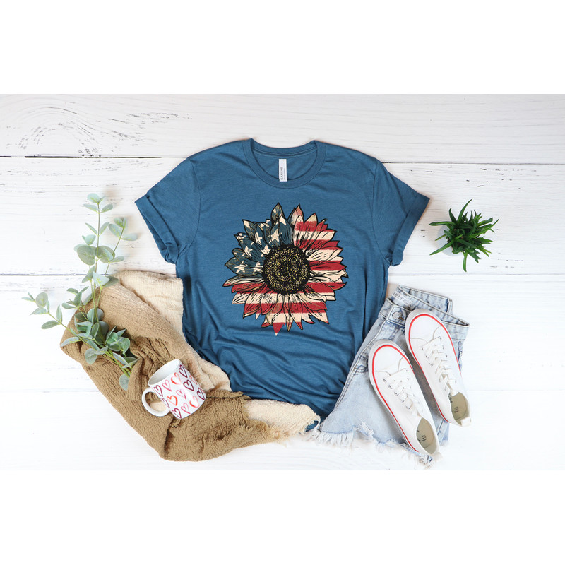 America Sunflower Shirt, USA Flag Flower T Shirt, Gift For American, 4th Of July Flag Graphic T-Shirt, Freedom TShirt, Independence Shirt - 3.jpg
