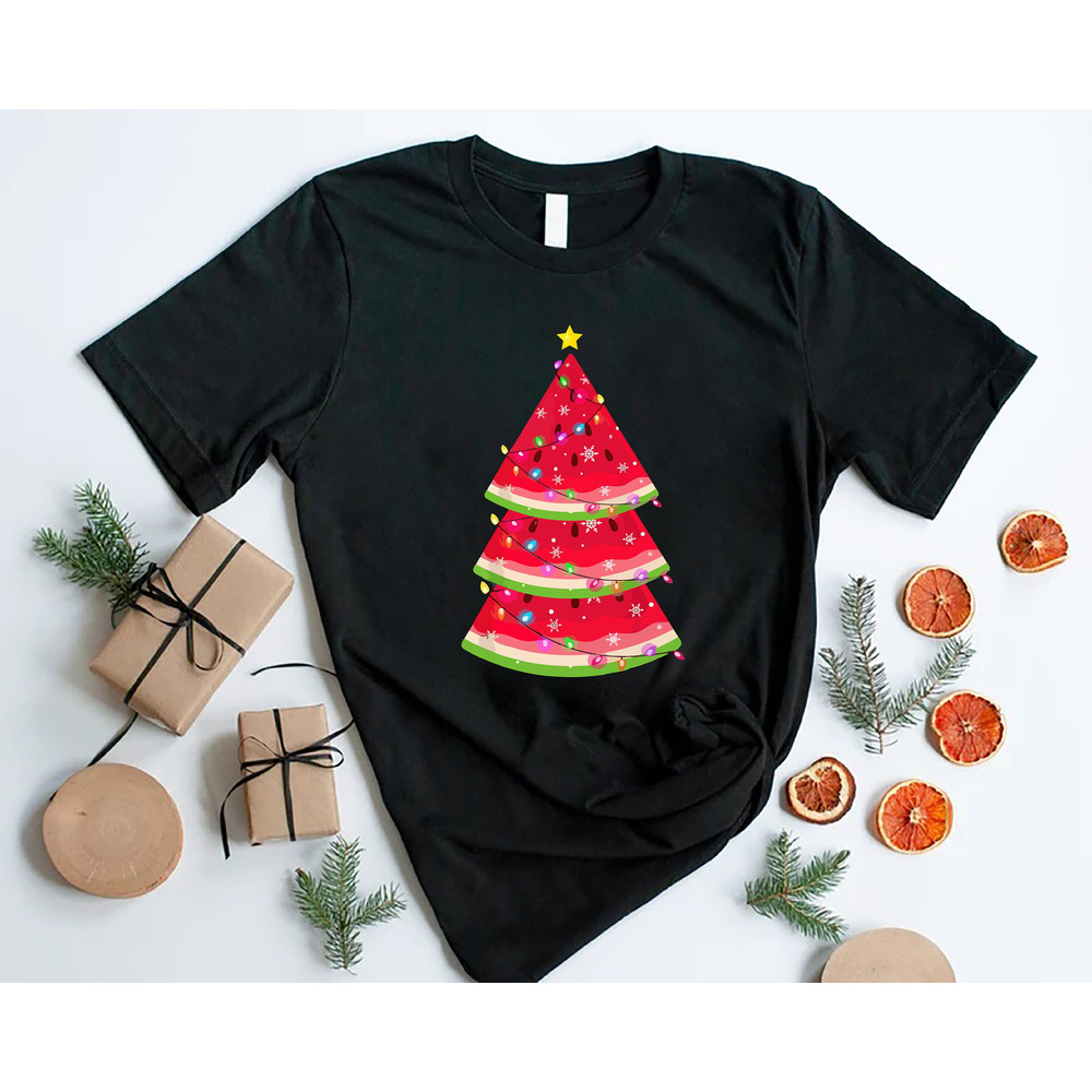 Christmas in July Watermelon Shirt, Watermelon Tropical Christmas Tree Shirt, Summer Vacation Christmas in July Shirt, Hawaiian Xmas Tshirt - 5.jpg