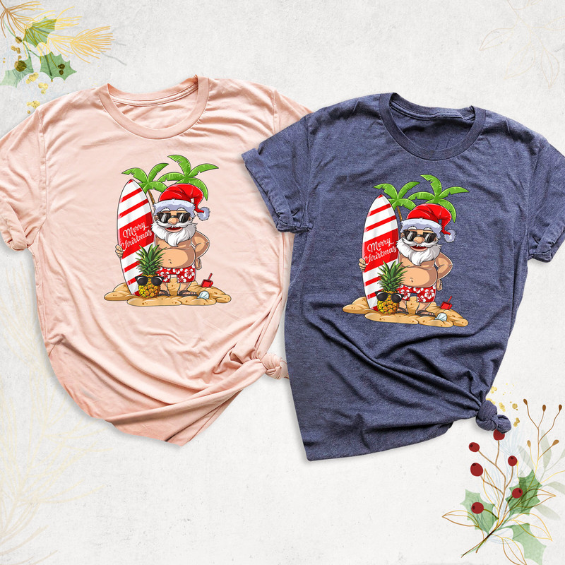 Christmas Santa Surf Shirt, Matching Family T-Shirt, Tropical Xmas Santa Shirt, Christmas On The Beach Shirt, Hawaiian Christmas Party Shirt - 3.jpg