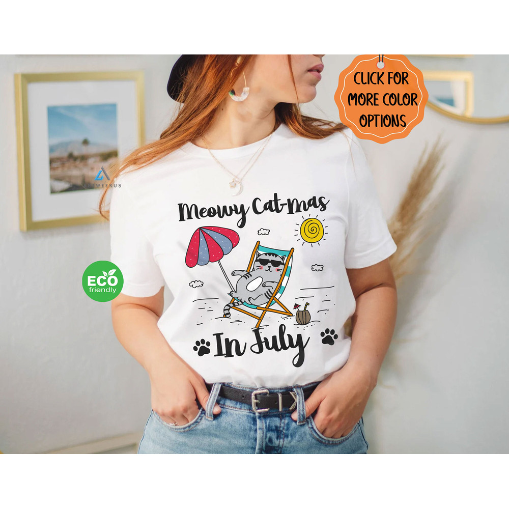 Meowy Cat-Mas in July Shirt, Funny Christmas in July Cat Shirt, Hawaiian Christmas Gift, Summer Christmas Shirt - 2.jpg