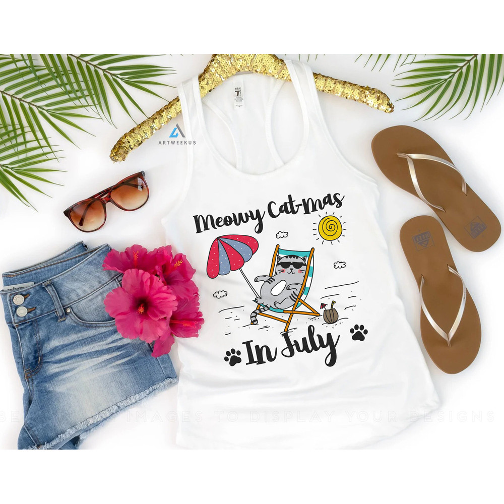 Meowy Cat-Mas in July Shirt, Funny Christmas in July Cat Shirt, Hawaiian Christmas Gift, Summer Christmas Shirt - 5.jpg