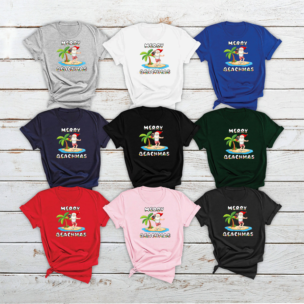 Merry Beach Christmas T-Shirt For Men, Christmas Women V Neck Shirt, Christmas In July Shirt For Kids, Unisex Funny Santa Pool Party Shirt - 3.jpg