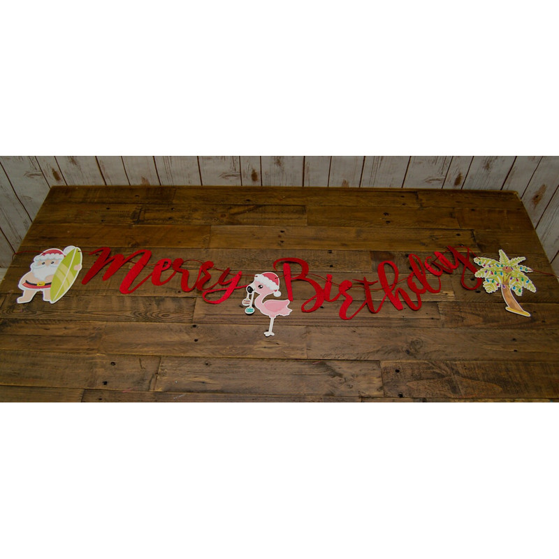 Merry Birthday Banner Customize the CharactersSaying, Christmas in July Party Supplies, Surfing Santa Birthday Ideas Fully Assembled - 6.jpg