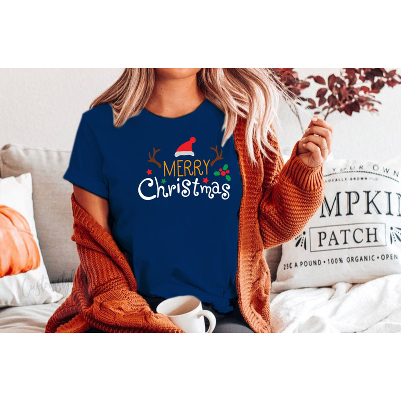 Merry Christmas Santa Hat Reindeer Shirt Cute Christmas T-shirt Christmas Tshirt Women's Christmas Shirt Holiday Christmas T shirts - 3.jpg