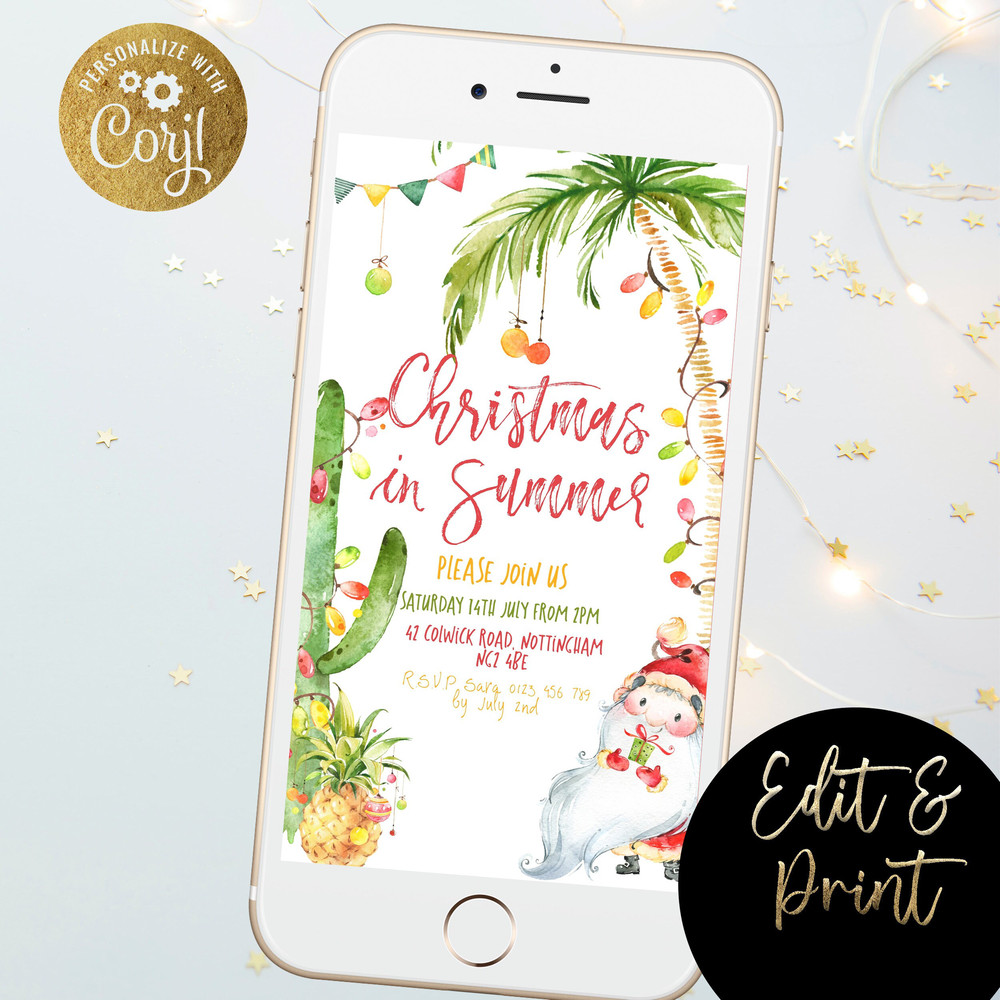 Paperless Christmas In Summer Party Evite Tropical Christmas Party Electronic Invitation Template Digital Invite Summer Santa Party Evite - 1.jpg