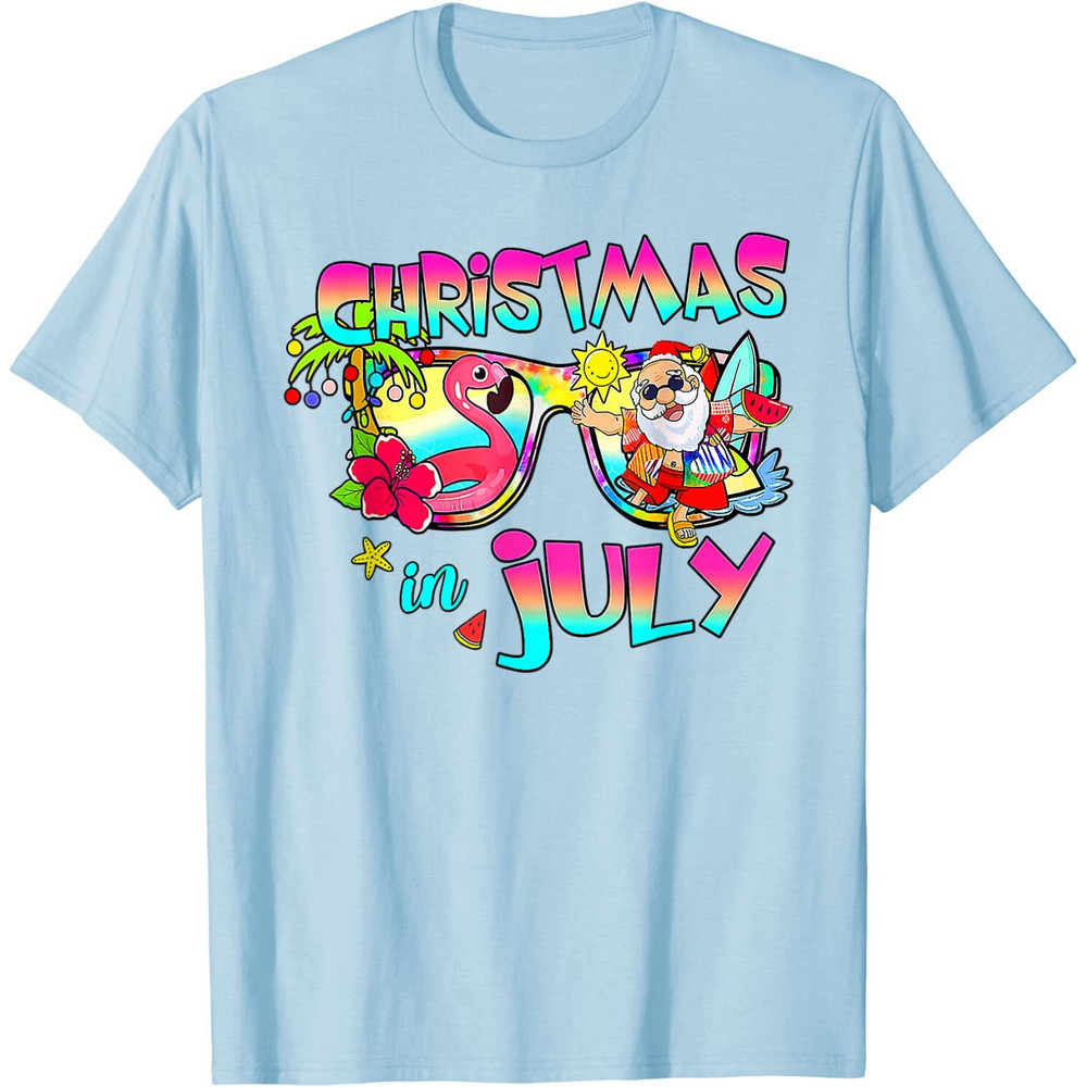 Pink Flamingo Santa Hat Christmas In July Summer Vacation T-Shirt - 41706 - 4.jpg
