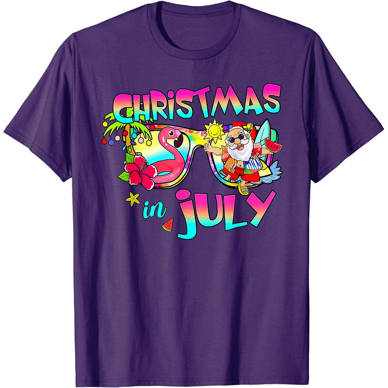 Pink Flamingo Santa Hat Christmas In July Summer Vacation T-Shirt - 41706 - 8.jpg