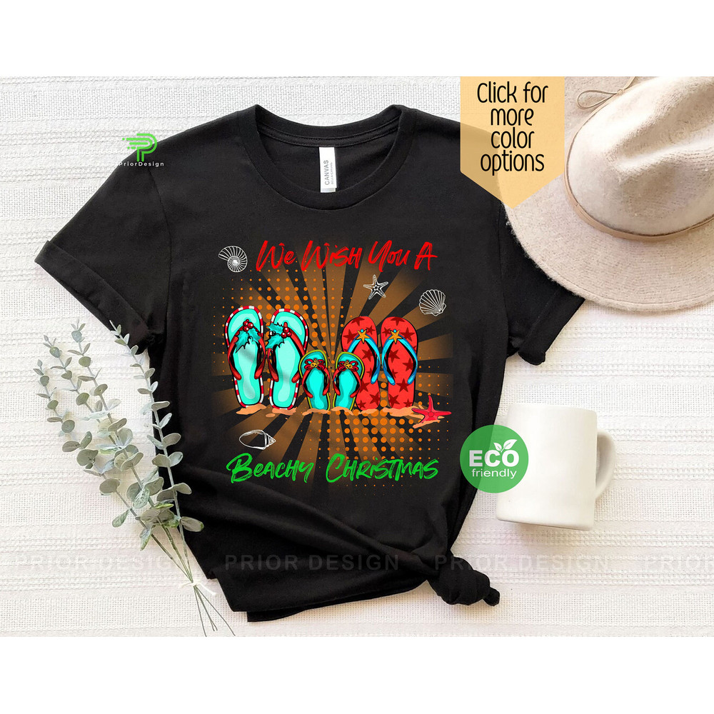 Pop Art Beachy Christmas in July Flip-Flops Shirt, Retro We Wish You a Beachy Christmas Tshirt, Flip-Flops  Summer Christmas Tee - 1.jpg