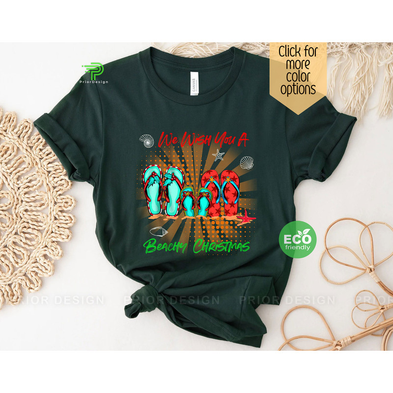Pop Art Beachy Christmas in July Flip-Flops Shirt, Retro We Wish You a Beachy Christmas Tshirt, Flip-Flops  Summer Christmas Tee - 2.jpg