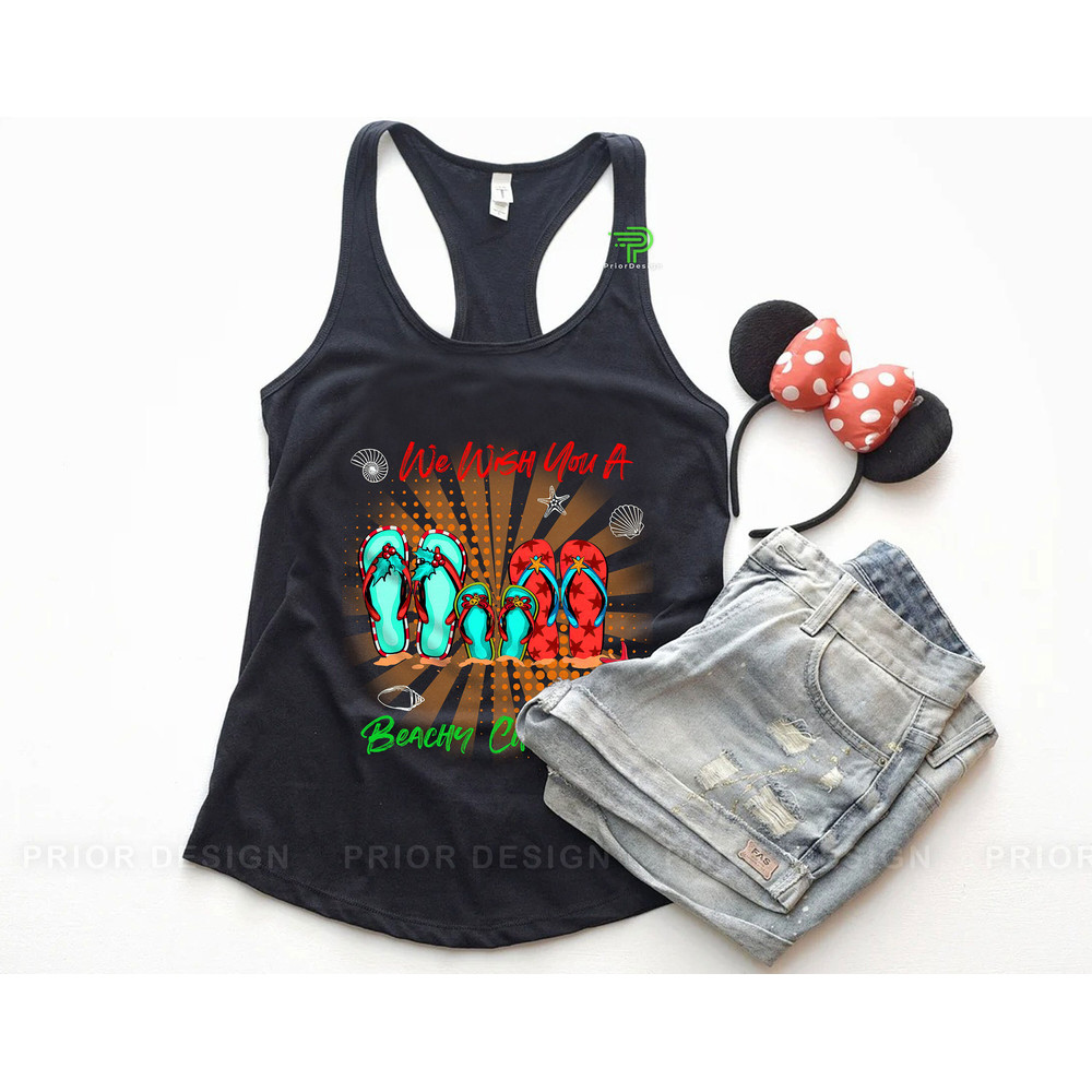 Pop Art Beachy Christmas in July Flip-Flops Shirt, Retro We Wish You a Beachy Christmas Tshirt, Flip-Flops  Summer Christmas Tee - 5.jpg