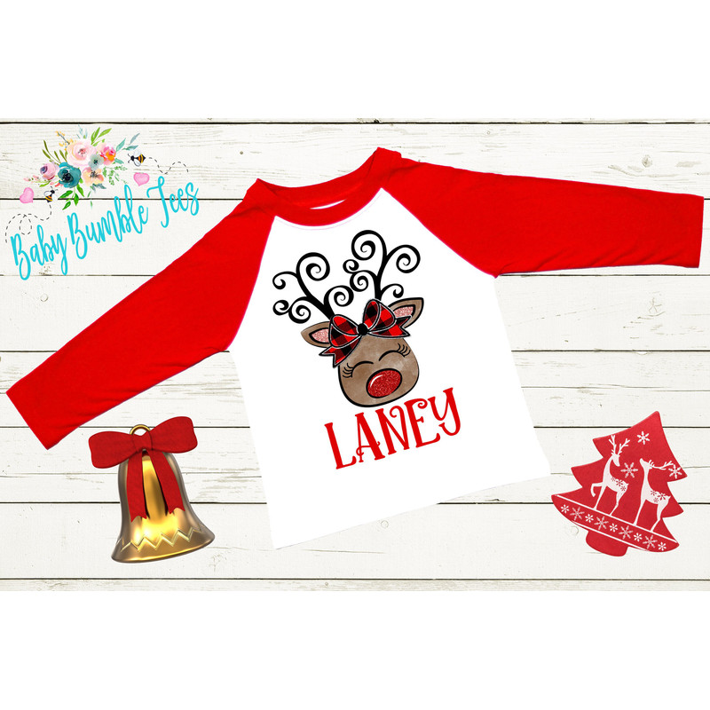 Reindeer Name Shirt   Personalized Name  Christmas t-shirt  Baby Girl  Holiday Shirt  Toddler Kids Shirt  First Christmas - 2.jpg