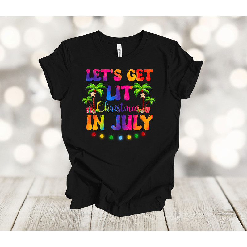 Summer Shirt, Let's Get Lit Christmas In July, Tropical Christmas, Premium Unisex Soft Tee Shirt, Plus Size Available 2x, 3x 4x - 1.jpg