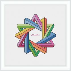 Cross stitch pattern mandala geometric figure triangles abstract rainbow 3D mosaic colorful counted crossstitch patterns