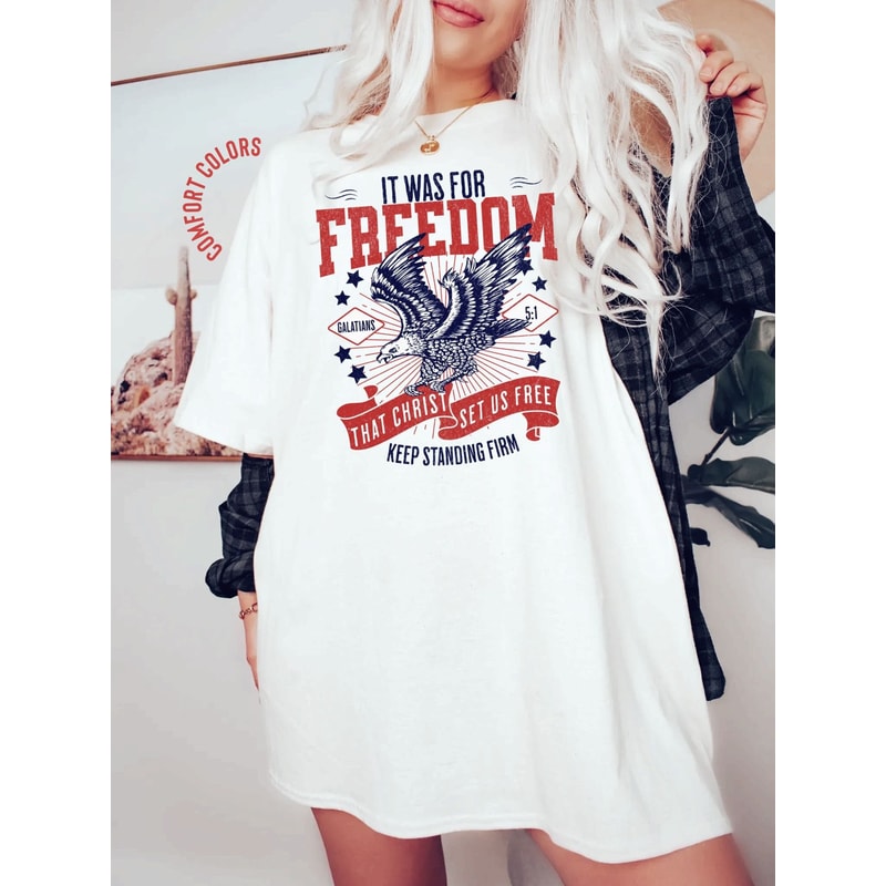 Christian 4th of July Shirt, Christian T-Shirts, Freedom Tee 4th July Shirt Men, July 4th Shirt Women, Bible Verse Shirt, Eagle Shirt Women - 1.jpg