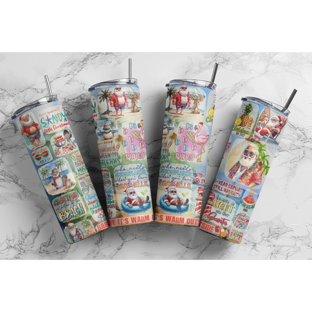 Christmas In July 20oz Skinny Tumbler Sublimation Design, Seamless Pattern, Digital Download, Christmas In July PNG, Summer Sublimation Wrap - 1.jpg