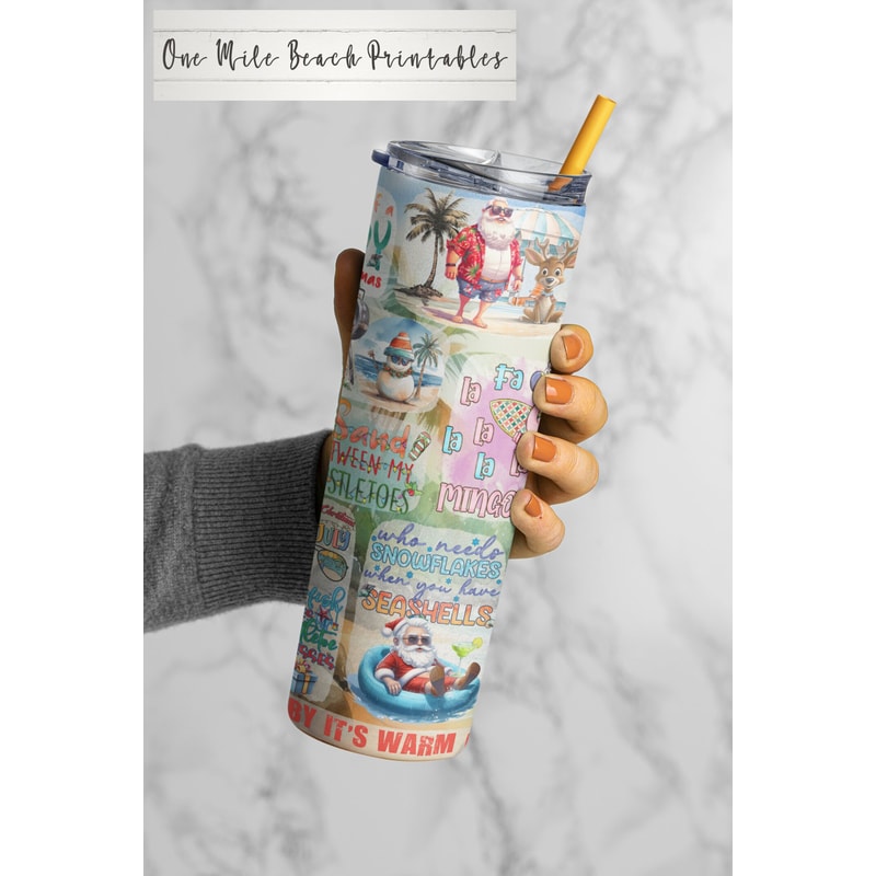 Christmas In July 20oz Skinny Tumbler Sublimation Design, Seamless Pattern, Digital Download, Christmas In July PNG, Summer Sublimation Wrap - 3.jpg