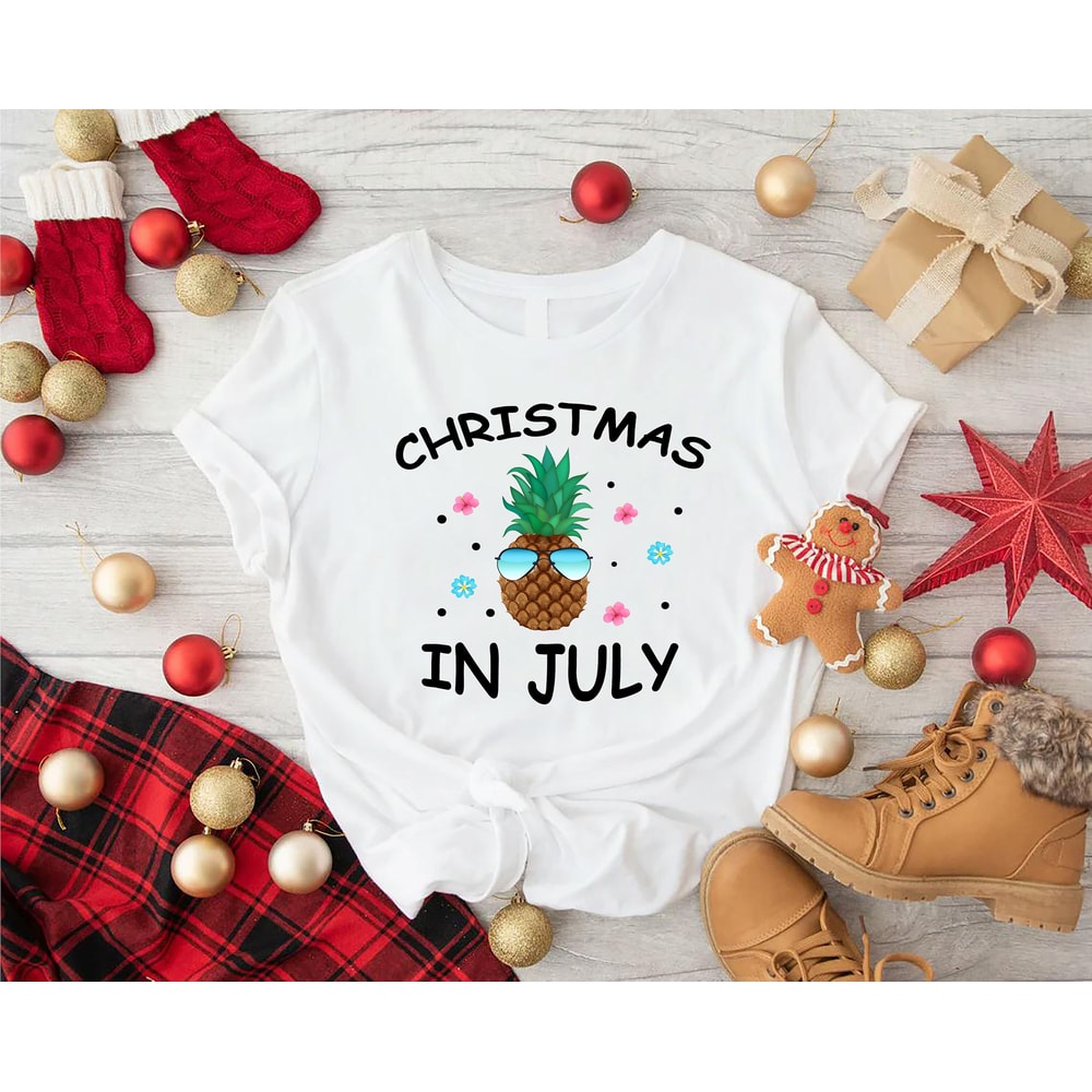 Christmas in July Pineapple Shirt,Christmas Shirt,Summer Vacation Shirt,Hawaiian Christmas,Christmas in Summer Gift,Tropical Fruit Apparel - 1.jpg