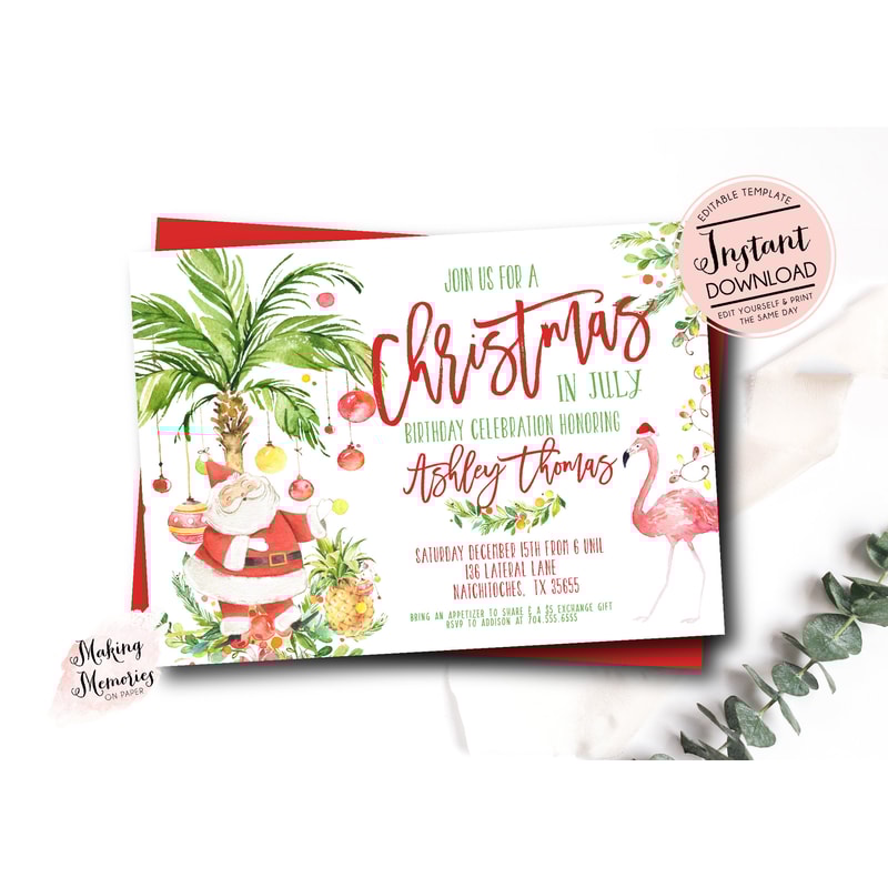 Christmas in July, Tropical Christmas Invitation, Pineapple Christmas Invite, Tropical Christmas fun, Christmas in July Bridal Shower - 1.jpg