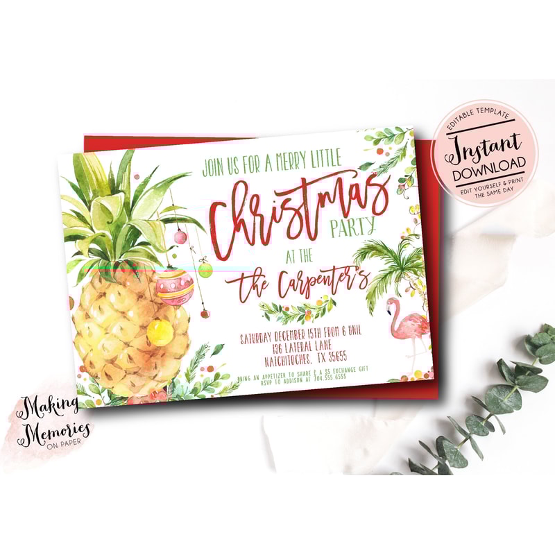 Christmas in July, Tropical Christmas Invitation, Pineapple Christmas Invite, Tropical Christmas fun, Christmas in July Bridal Shower - 2.jpg