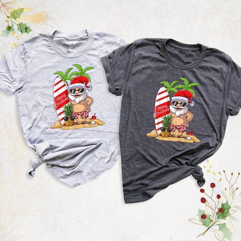 Christmas Santa Surf Shirt, Matching Family T-Shirt, Tropical Xmas Santa Shirt, Christmas On The Beach Shirt, Hawaiian Christmas Party Shirt - 2.jpg