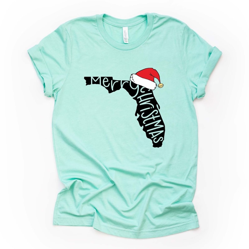Christmas Tee, Merry Christmas Florida, Florida Christmas Santa Hat, FL Santa Design on premium unisex shirt, 2 color choices, plus size - 1.jpg