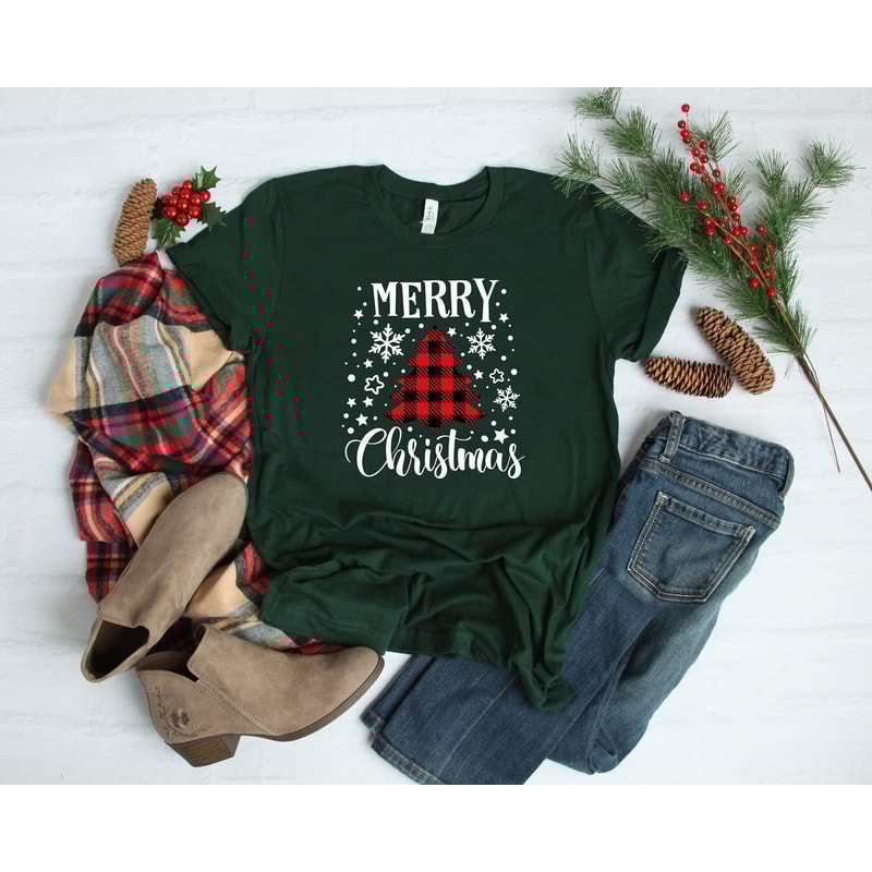 Christmas Tree Shirt, Buffalo Plaid Christmas Tree, Merry Christmas Shirt, Christmas Family Shirt, Christmas Shirt For Women, Holiday Shirt - 1.jpg