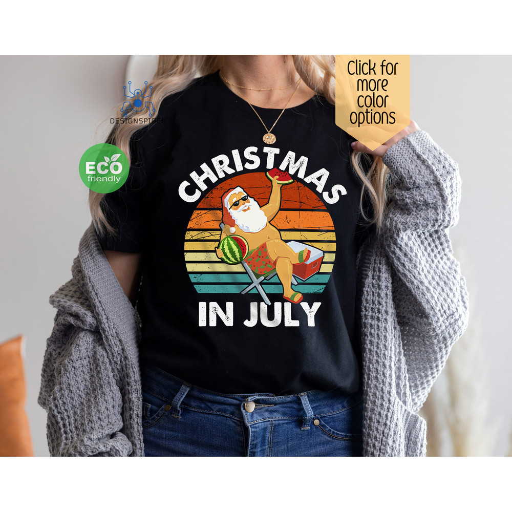 Funny Santa Christmas in July Shirt, Retro Summer Beach Vacation Shirts, Summer Santa T-shirt, Beach Christmas Holiday Gift - 2.jpg