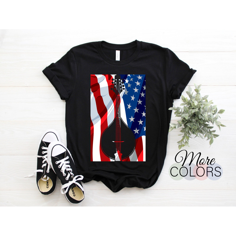 Mandolin American Flag 4th of July Country Music Tshirt Moon Bluegrass T-Shirt, USA Band Members Musicians Gift, Dad Father's Day Birthday, - 1.jpg