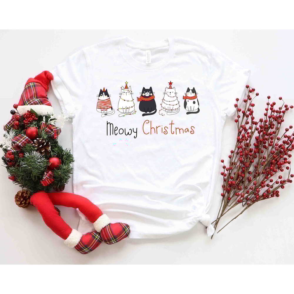 Meowy Christmas Shirt, Christmas Cat Shirt, Merry Christmas, Cat Lover Shirt, Christmas Gift, Christmas Gift For Cat Mom Gifts For Cat Lover - 1.jpg